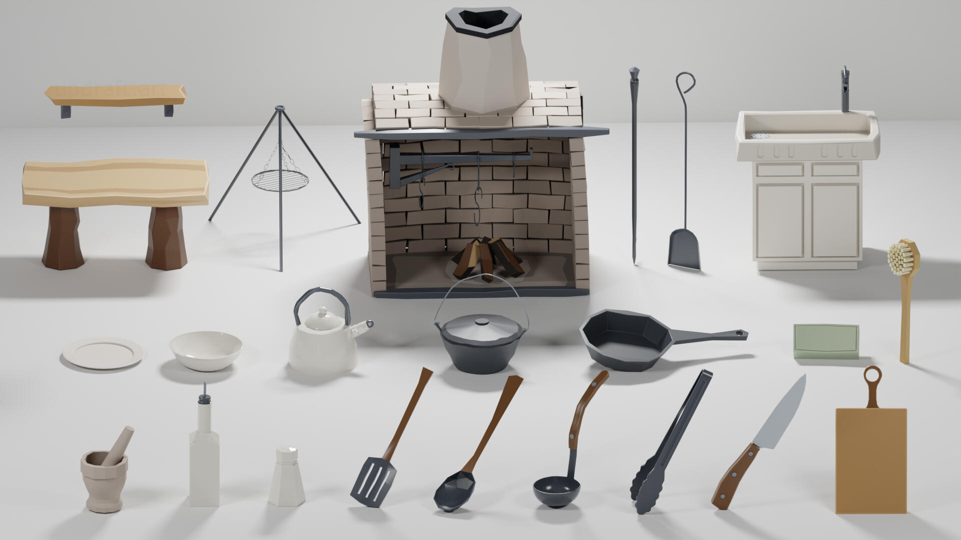 Stylized Fantasy Kitchen & Hearth Cooking Set