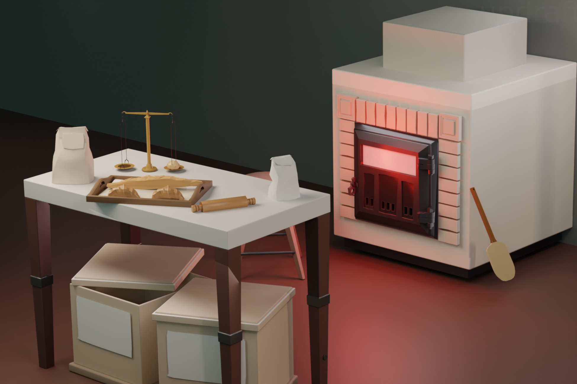 Stylized bakery and medieval shop interior