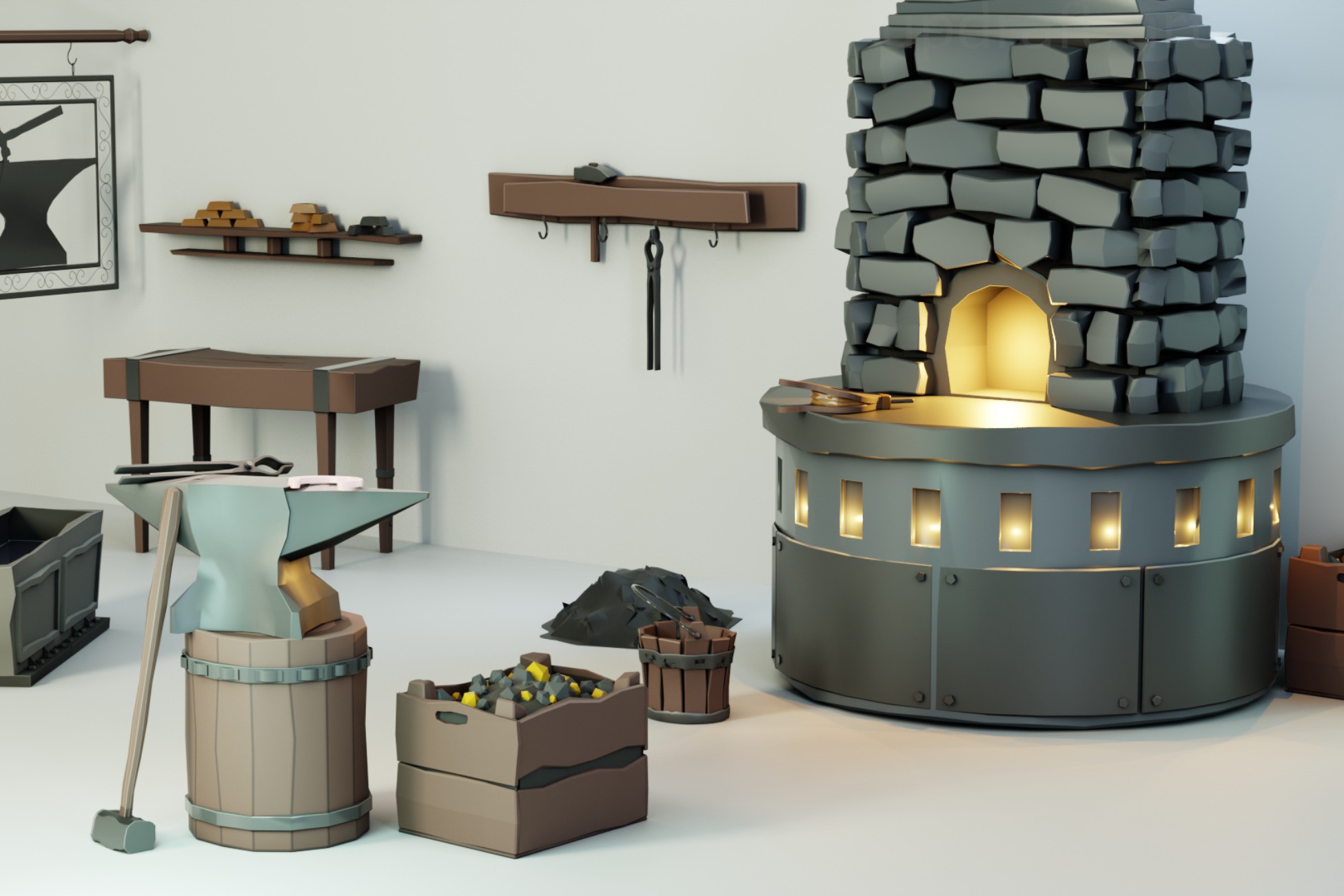 Stylized blacksmith forge interior