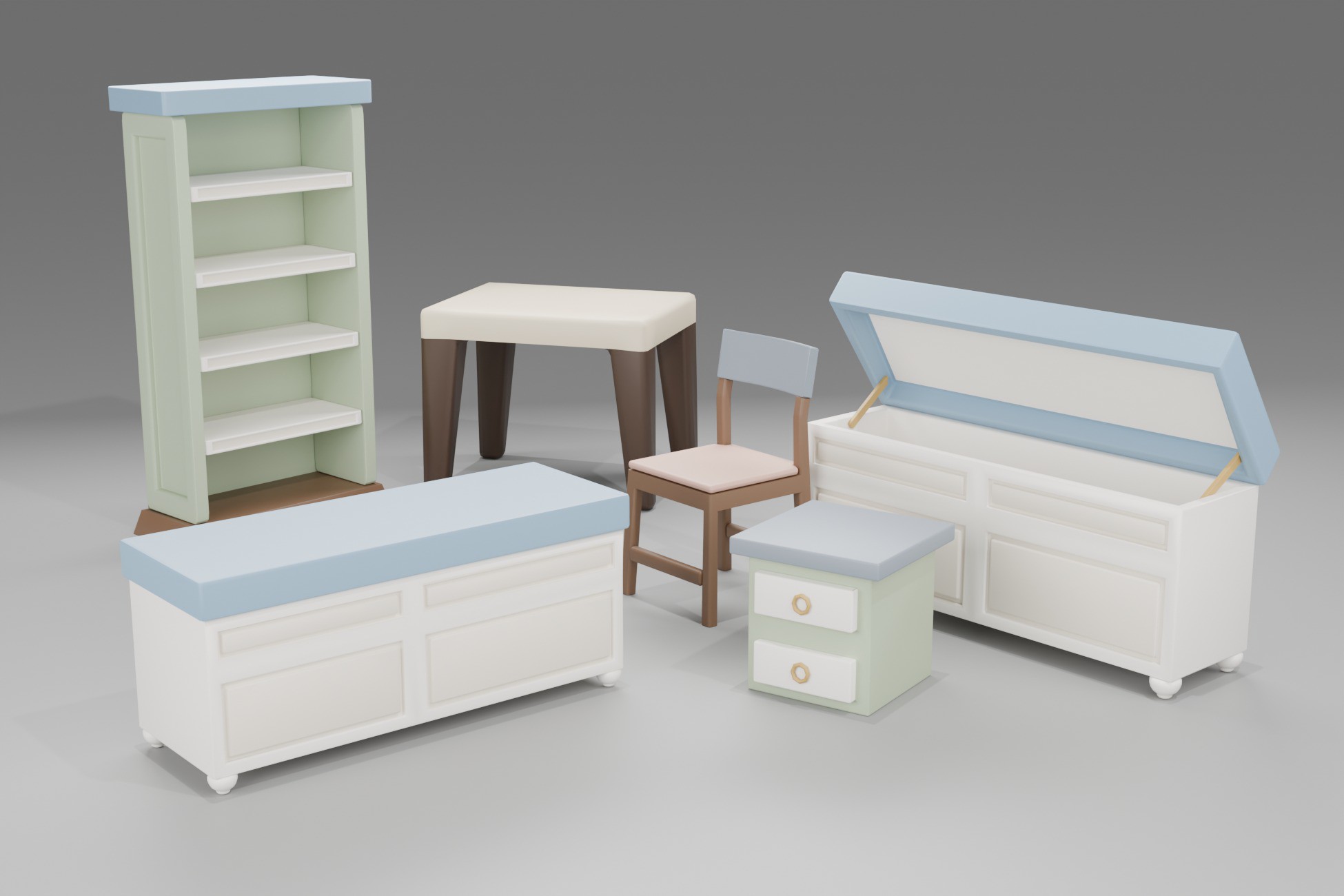 Stylized cottage furniture in a cozy Unity interior