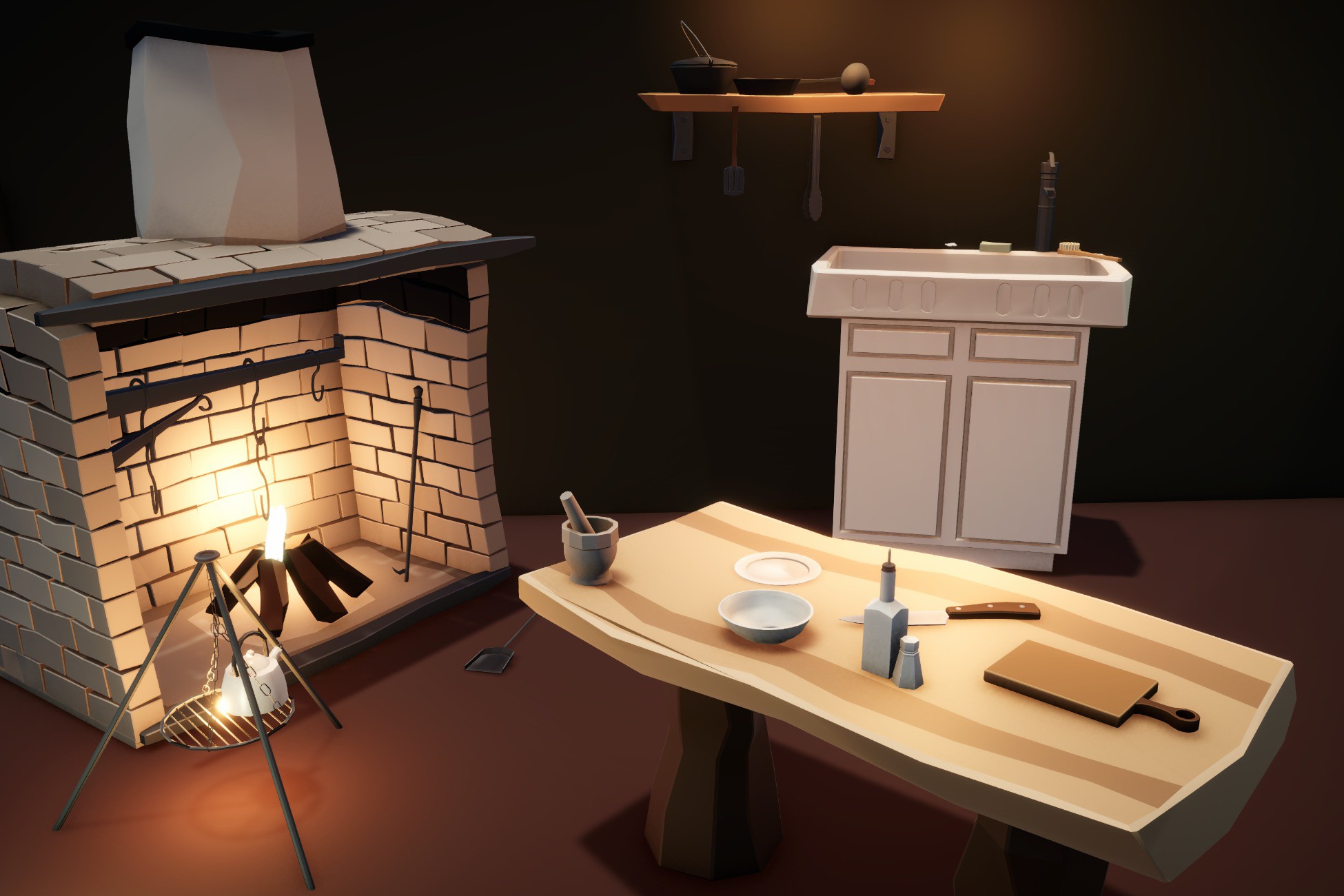 Stylized medieval kitchen interior