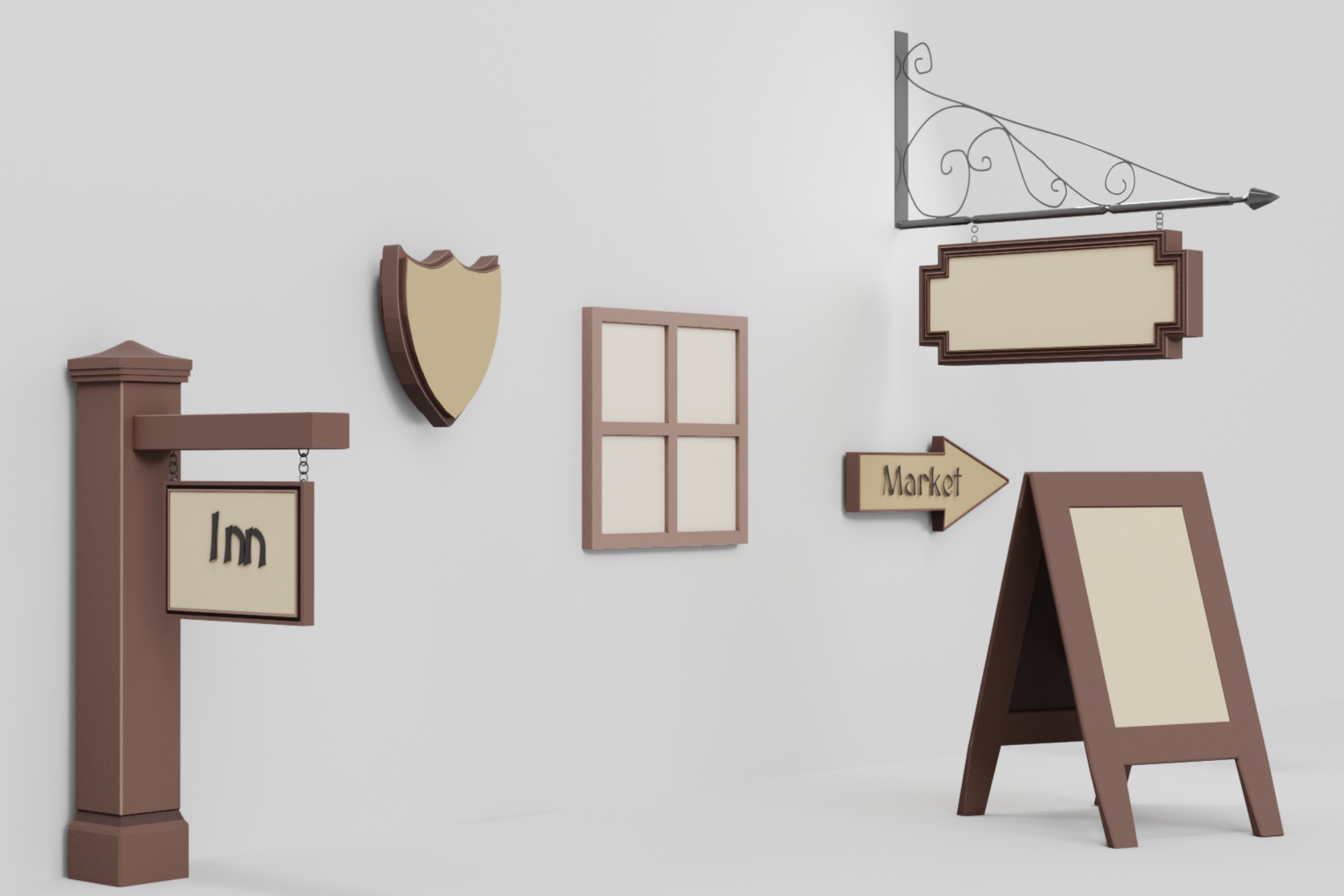 Stylized medieval signs and notice boards