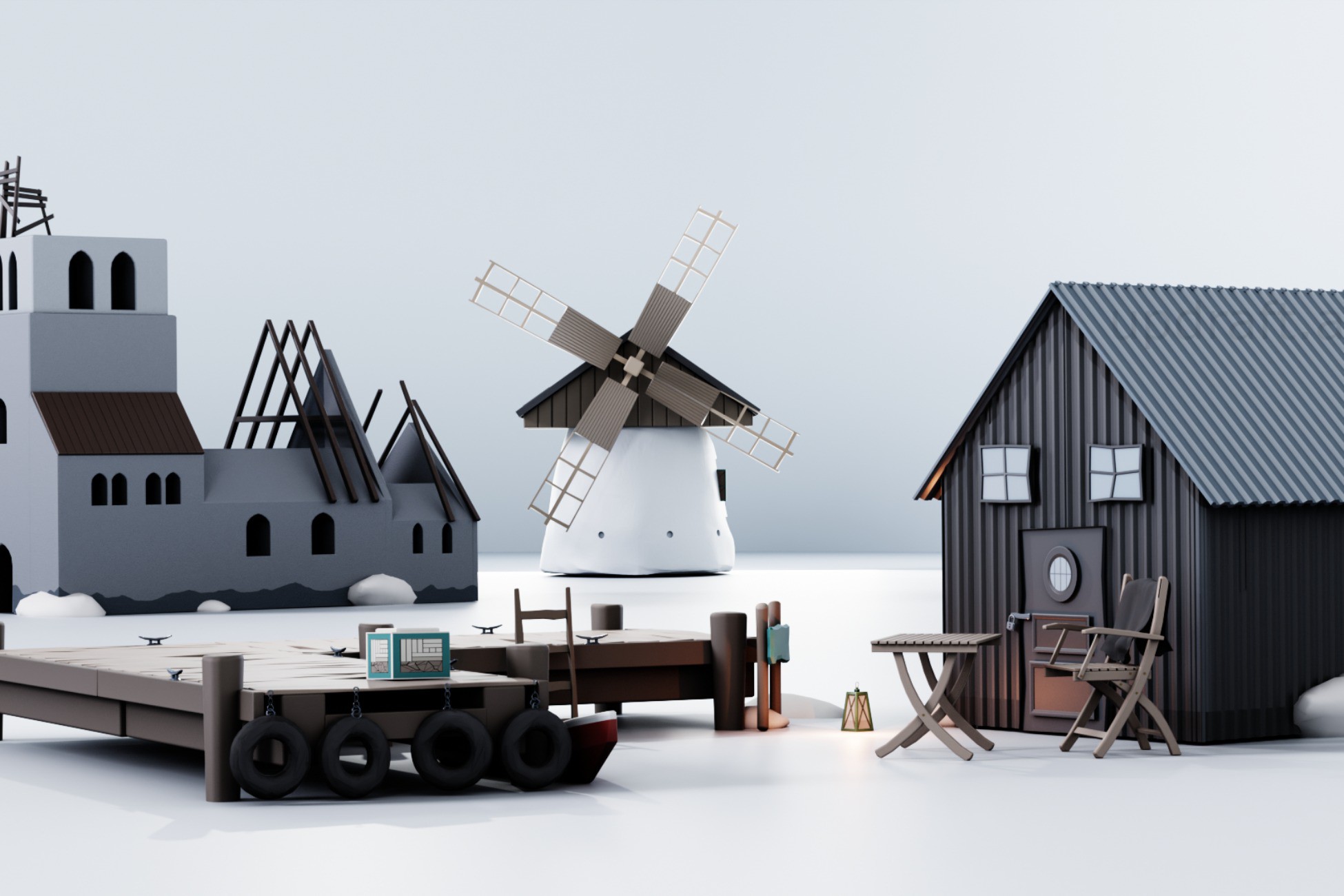 Stylized Viking coastal village environment