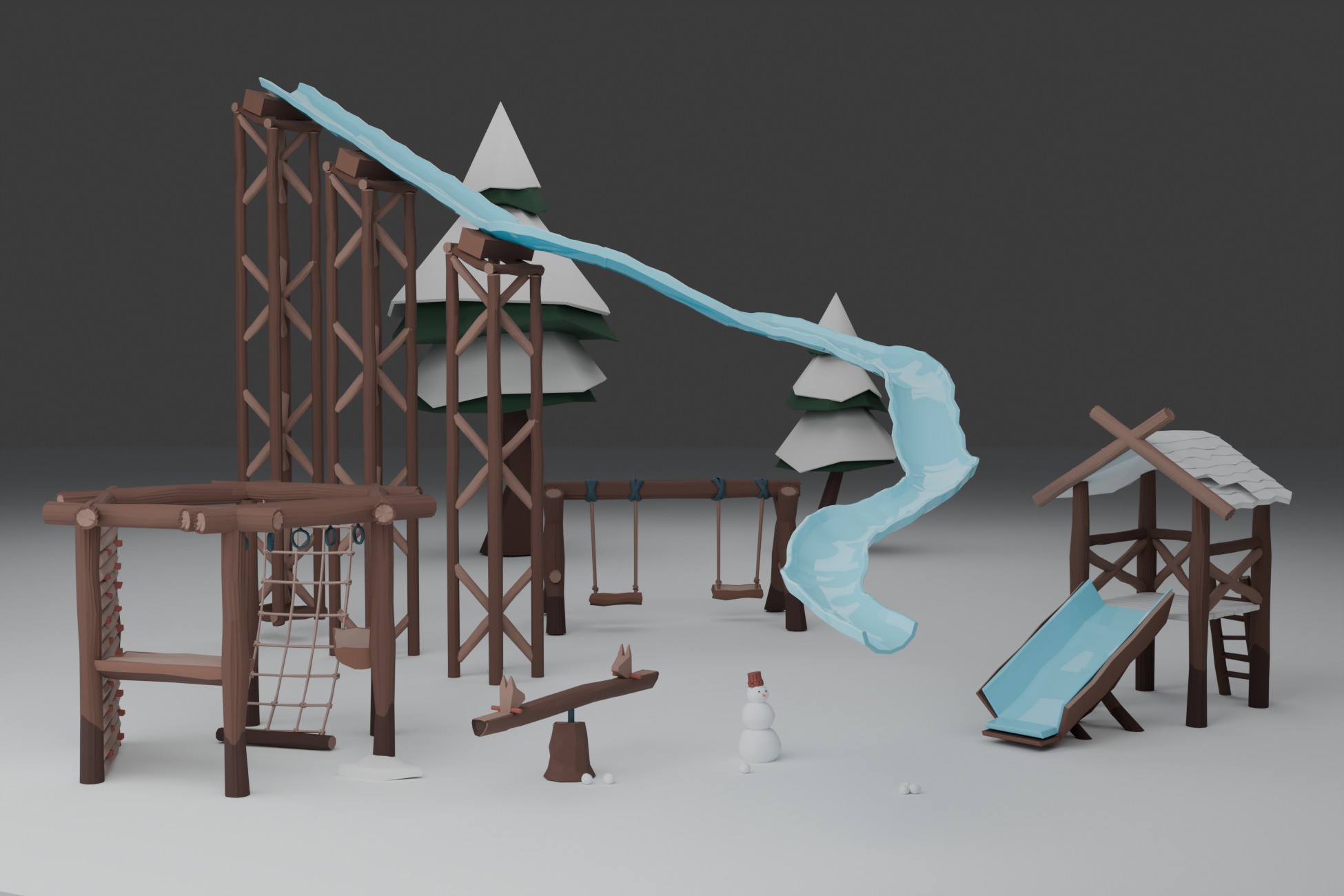 Stylized winter playground and snowy environment kit in Unity